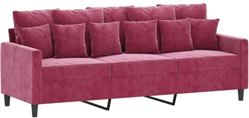 Sofa Sofos komplektas su pagalvėlėmis, 3 dalių, vyno, aksomas