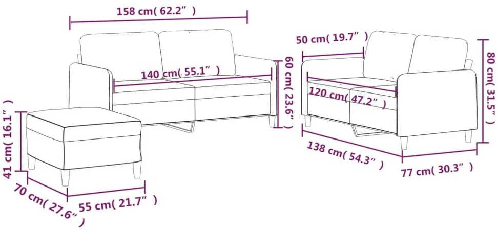 Sofa Sofos komplektas su pagalvėlėmis, 3 dalių, kreminis, audinys