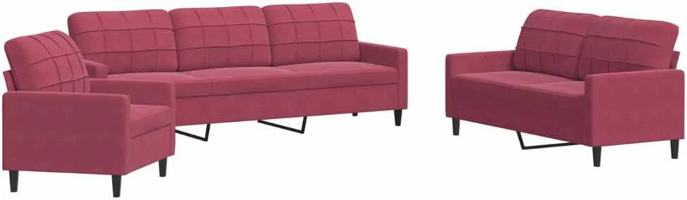 Sofa Sofos komplektas su pagalvėlėmis, 3 dalių, vyno, aksomas