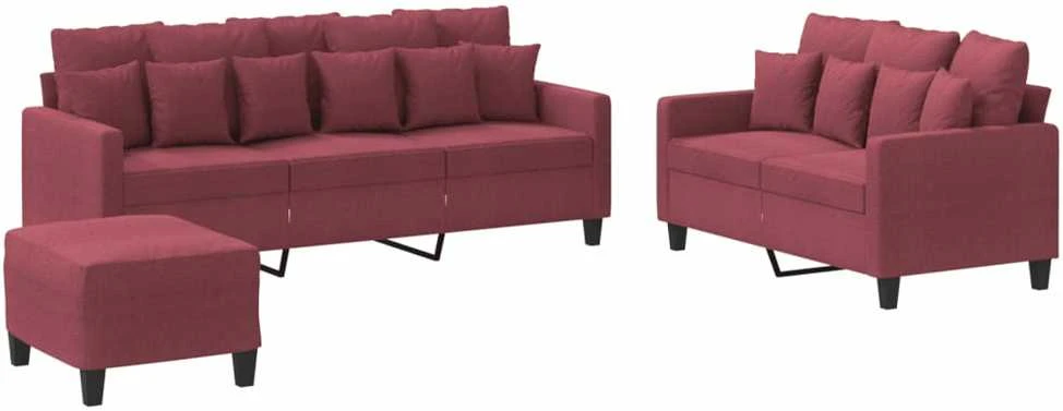 Sofa Sofos komplektas su pagalvėlėmis, 3 dalių, vyno, audinys