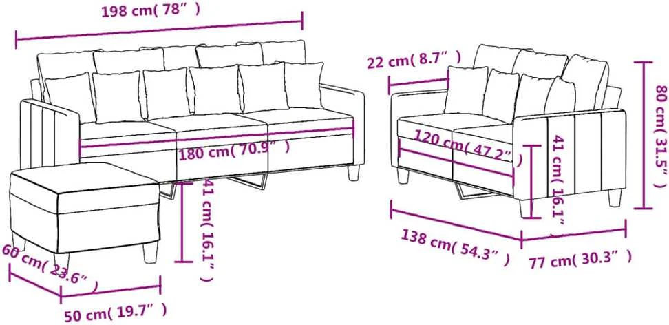 Sofa Sofos komplektas su pagalvėlėmis, 3 dalių, vyno, audinys