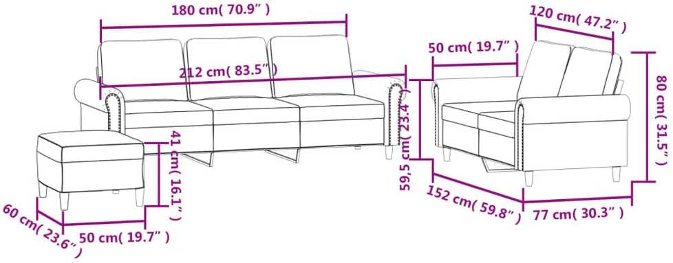 Sofa Sofos komplektas su pagalvėlėmis, 3 dalių, rudas, aksomas