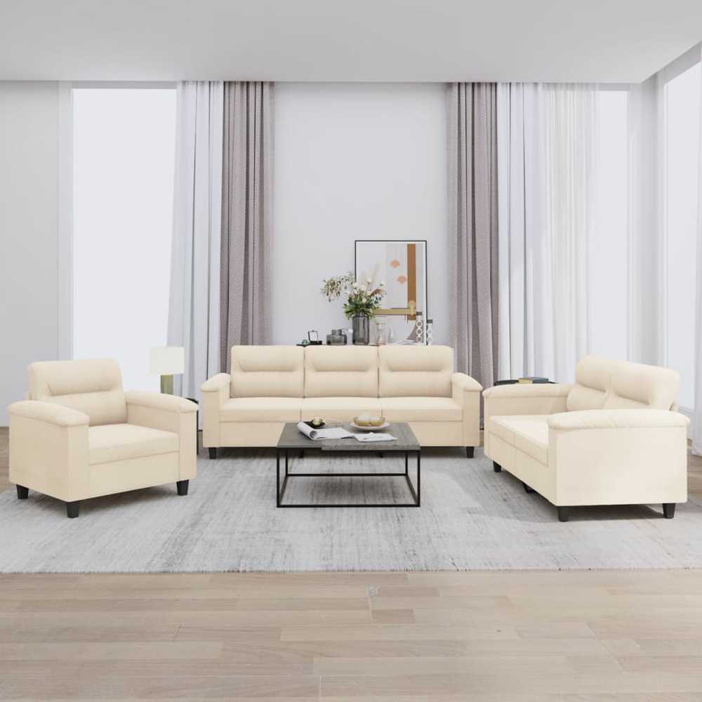 Sofa Sofos komplektas su pagalvėlėmis, 3 dalių, smėlio, audinys