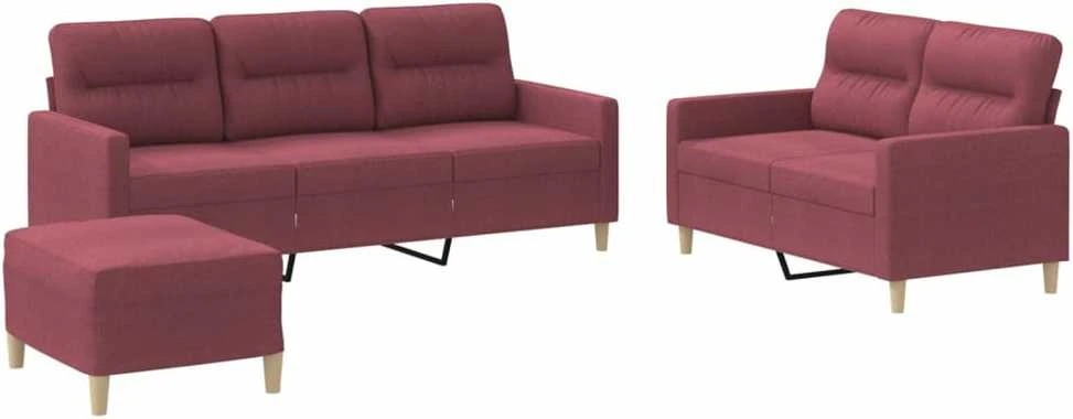 Sofa Sofos komplektas su pagalvėlėmis, 3 dalių, vyno, audinys