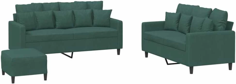 Sofa Sofos komplektas su pagalvėlėmis, 3 dalių, žalias, aksomas