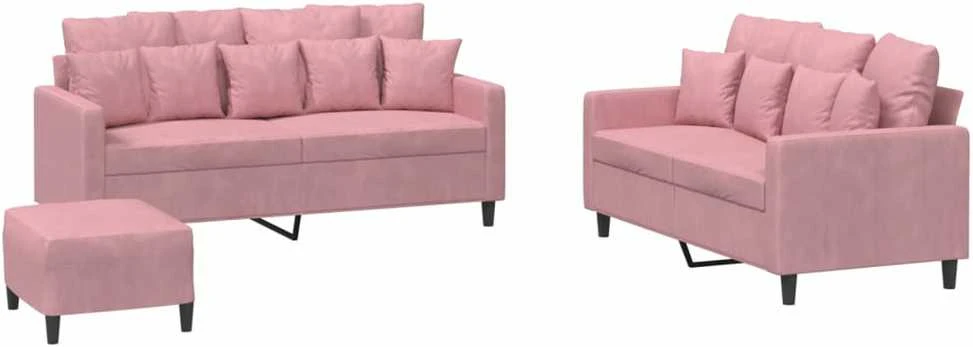 Sofa Sofos komplektas su pagalvėlėmis, 3 dalių, rožinis, aksomas
