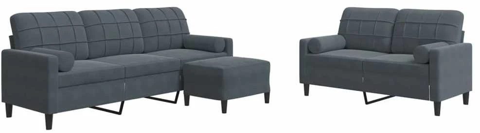 Sofa Sofos komplektas su pagalvėlėmis, 3 dalių, pilkas, aksomas