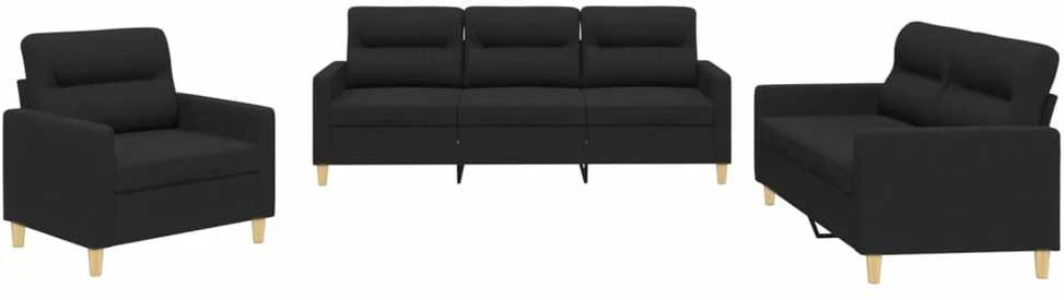 Sofa Sofos komplektas su pagalvėlėmis, 3 dalių, juodas, audinys