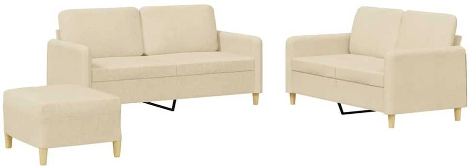 Sofa Sofos komplektas su pagalvėlėmis, 3 dalių, kreminis, audinys