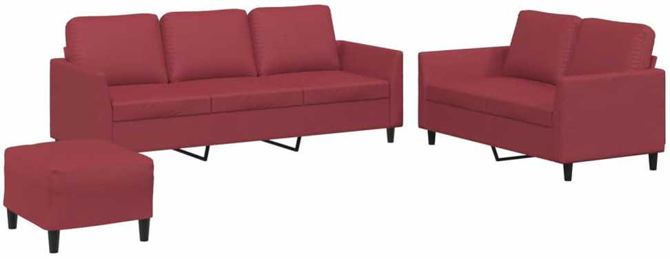 Sofa Sofos komplektas su pagalvėlėmis, 3 dalių, vyno, dirbtinė oda