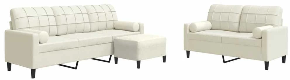 Sofa Sofos komplektas su pagalvėlėmis, 3 dalių, kreminis, aksomas