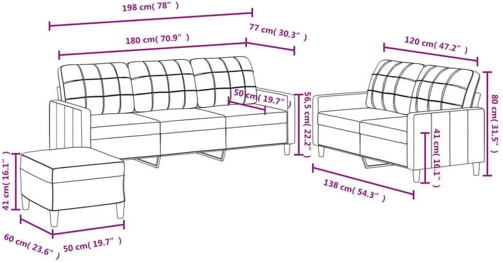 Sofa Sofos komplektas su pagalvėlėmis, 3 dalių, pilkas, audinys