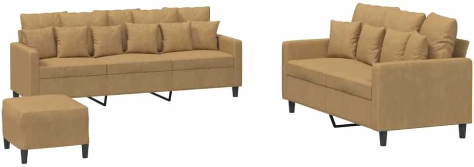 Sofa Sofos komplektas su pagalvėlėmis, 3 dalių, rudas, aksomas