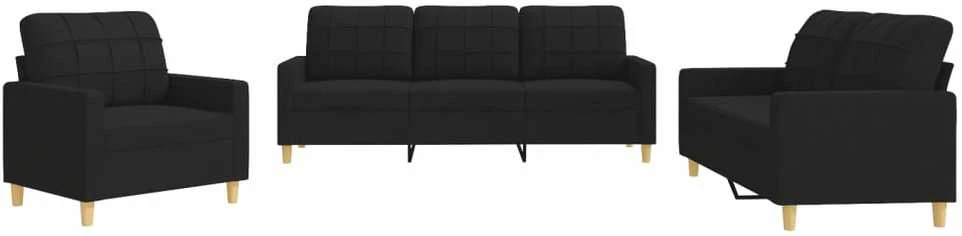 Sofa Sofos komplektas su pagalvėlėmis, 3 dalių, juodas, audinys