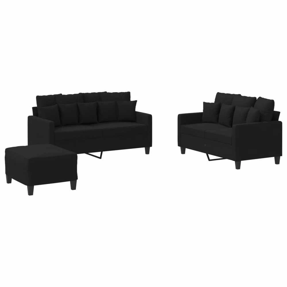 Sofa Sofos komplektas su pagalvėlėmis, 3 dalių, juodas, audinys