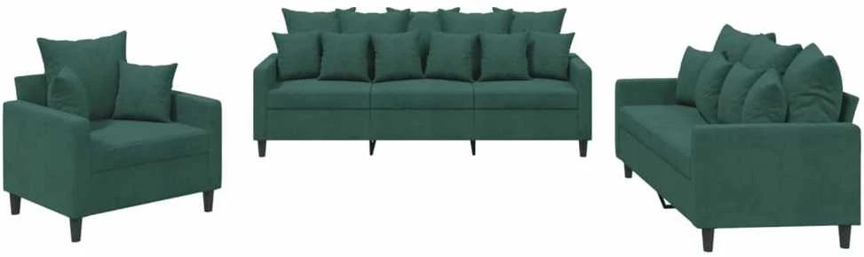 Sofa Sofos komplektas su pagalvėlėmis, 3 dalių, žalias, aksomas