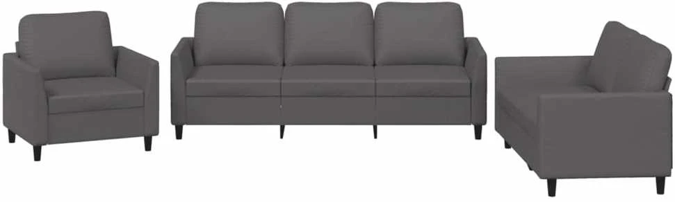 Sofa Sofos komplektas su pagalvėlėmis, 3 dalių, pilkas, dirbtinė oda