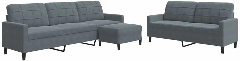 Sofa Sofos komplektas su pagalvėlėmis, 3 dalių, pilkas, aksomas