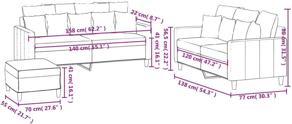 Sofa Sofos komplektas su pagalvėlėmis, 3 dalių, rudas, aksomas