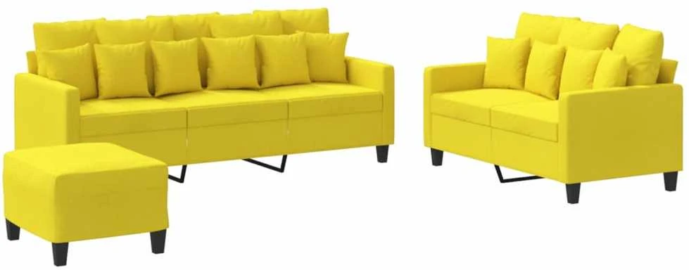 Sofa Sofos komplektas su pagalvėlėmis, 3 dalių, geltonas, audinys