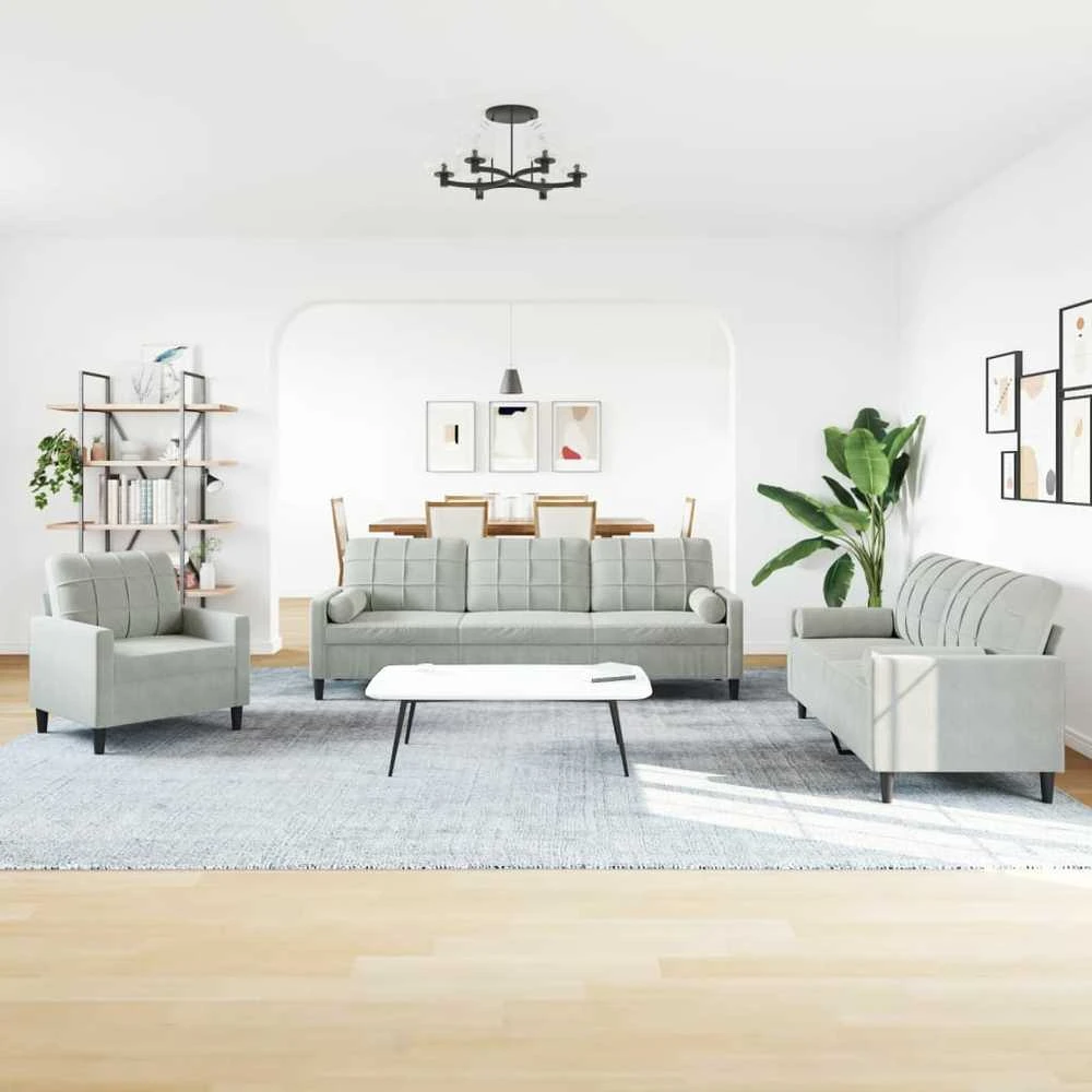 Sofa Sofos komplektas su pagalvėlėmis, 3 dalių, pilkas, aksomas
