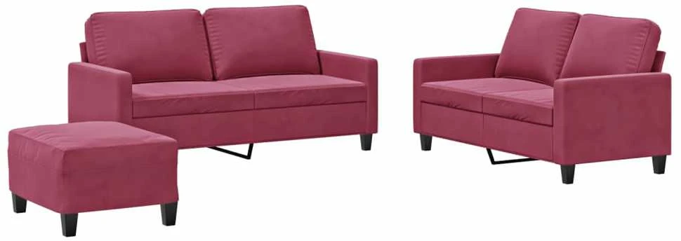 Sofa Sofos komplektas su pagalvėlėmis, 3 dalių, vyno, aksomas