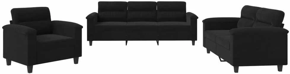 Sofa Sofos komplektas su pagalvėlėmis, 3 dalių, juodas, audinys