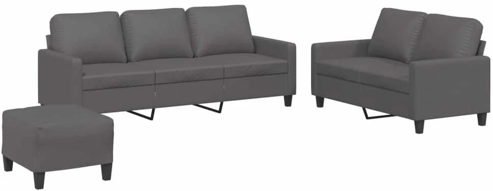 Sofa Sofos komplektas su pagalvėlėmis, 3 dalių, pilkas, dirbtinė oda
