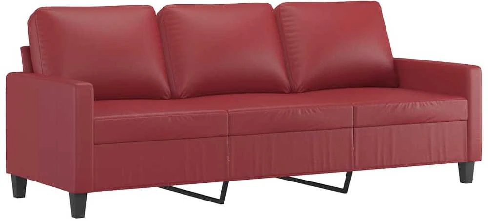 Sofa Sofos komplektas su pagalvėlėmis, 3 dalių, vyno, dirbtinė oda