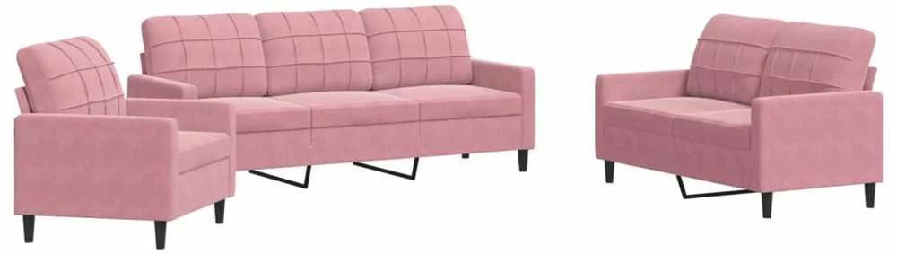 Sofa Sofos komplektas su pagalvėlėmis, 3 dalių, rožinis, aksomas