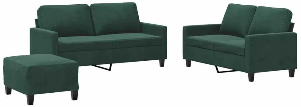 Sofa Sofos komplektas su pagalvėlėmis, 3 dalių, žalias, aksomas