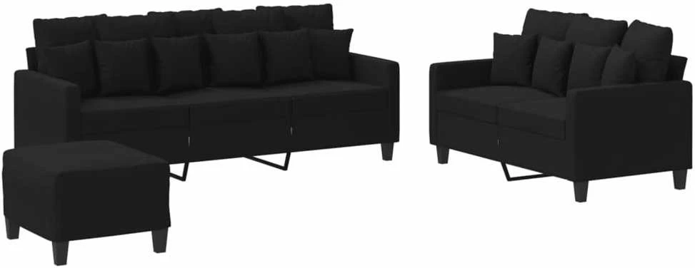 Sofa Sofos komplektas su pagalvėlėmis, 3 dalių, juodas, audinys