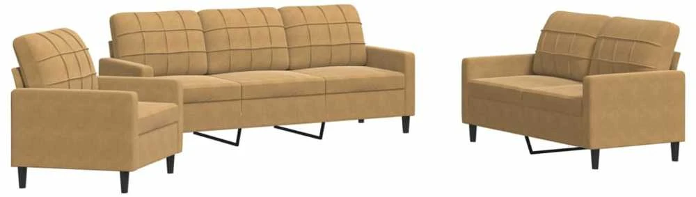 Sofa Sofos komplektas su pagalvėlėmis, 3 dalių, rudas, aksomas