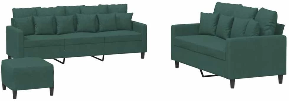 Sofa Sofos komplektas su pagalvėlėmis, 3 dalių, žalias, aksomas