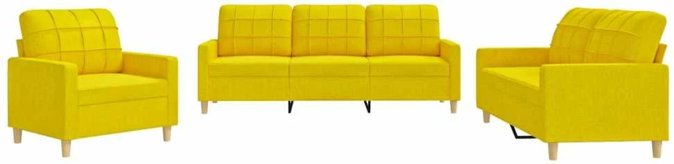 Sofa Sofos komplektas su pagalvėlėmis, 3 dalių, geltonas, audinys