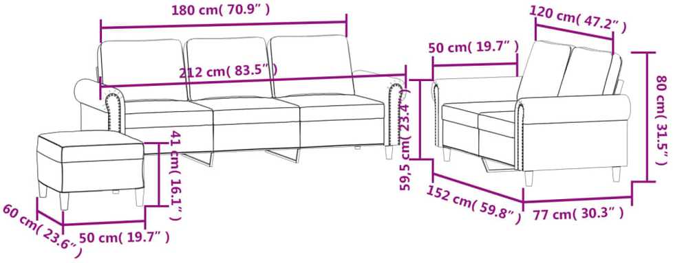 Sofa Sofos komplektas su pagalvėlėmis, 3 dalių, geltonas, aksomas