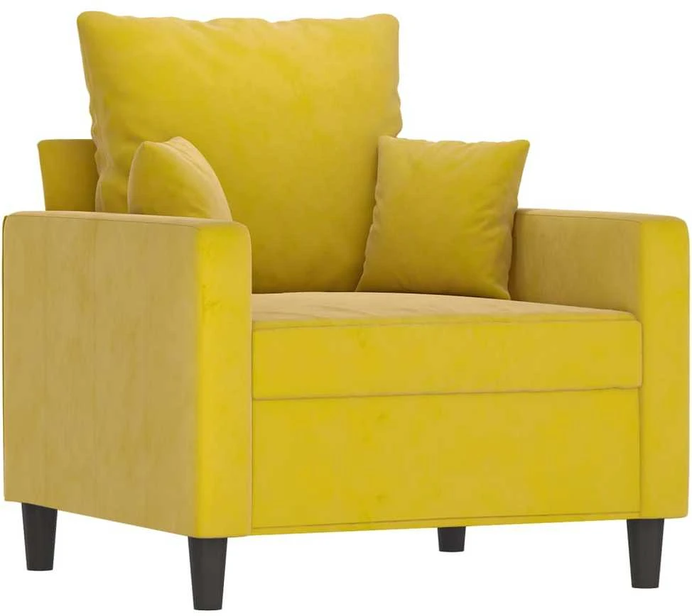 Sofa Sofos komplektas su pagalvėlėmis, 3 dalių, geltonas, aksomas