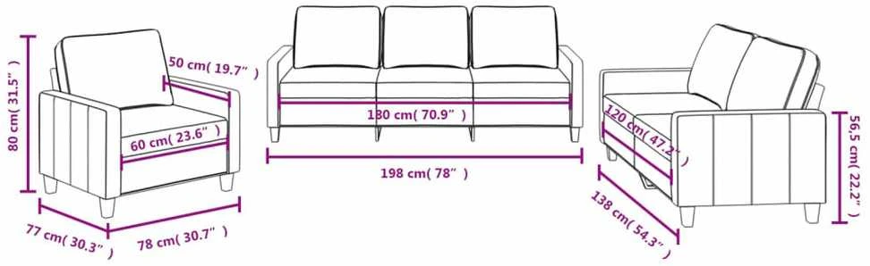 Sofa Sofos komplektas su pagalvėlėmis, 3 dalių, kreminis, audinys