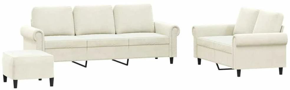 Sofa Sofos komplektas su pagalvėlėmis, 3 dalių, kreminis, aksomas