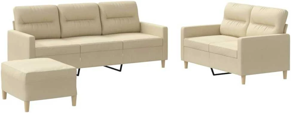 Sofa Sofos komplektas su pagalvėlėmis, 3 dalių, kreminis, audinys