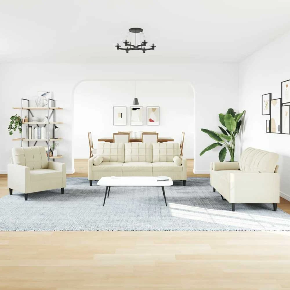 Sofa Sofos komplektas su pagalvėlėmis, 3 dalių, kreminis, aksomas