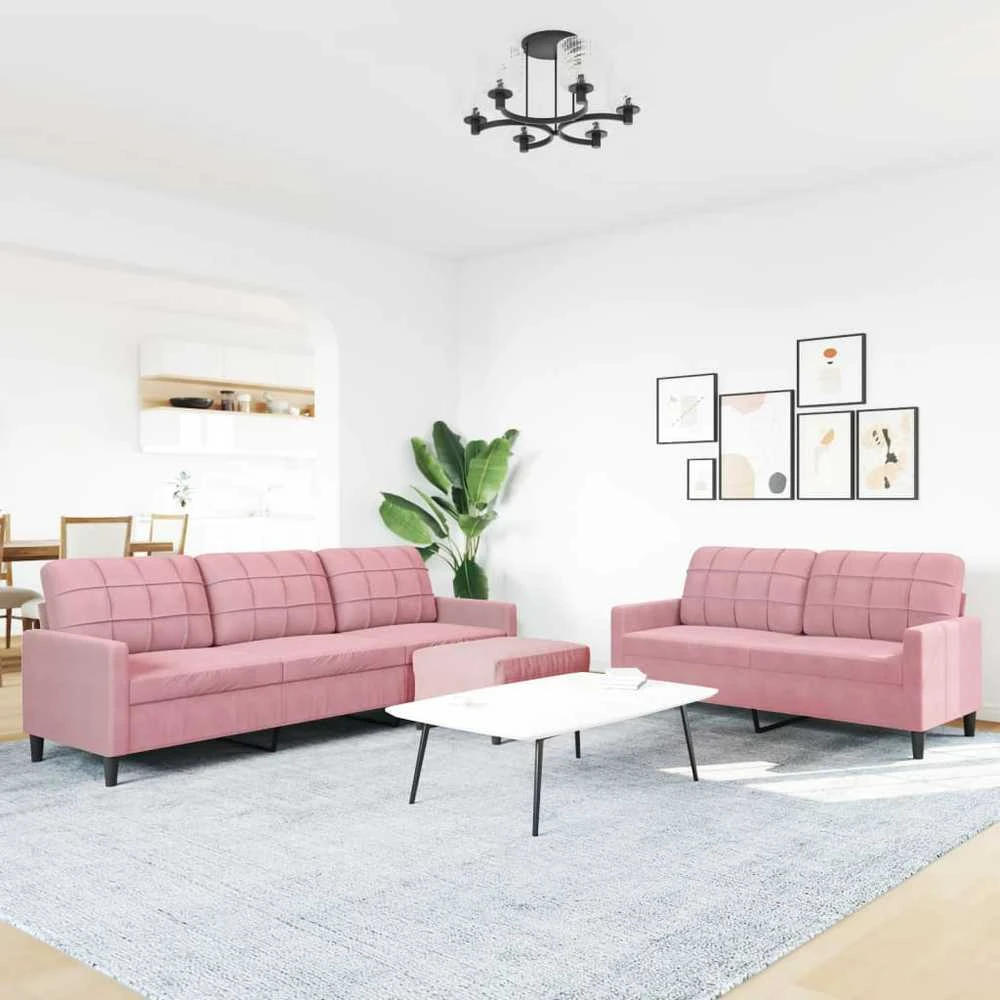 Sofa Sofos komplektas su pagalvėlėmis, 3 dalių, rožinis, aksomas