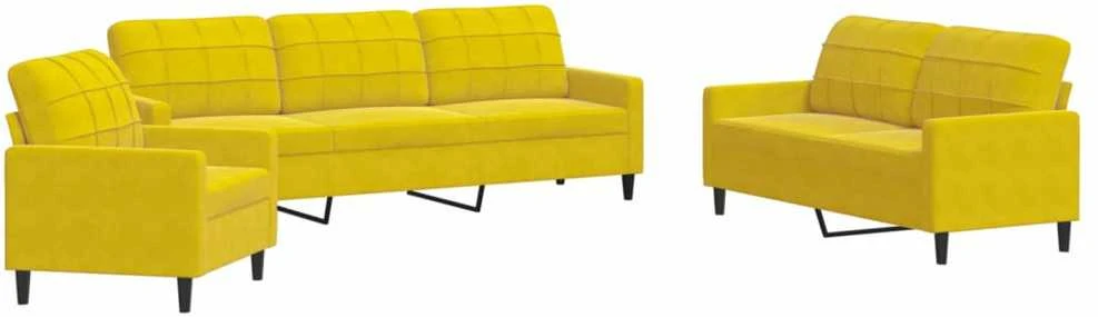 Sofa Sofos komplektas su pagalvėlėmis, 3 dalių, geltonas, aksomas