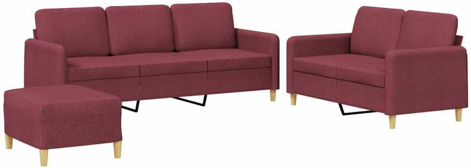 Sofa Sofos komplektas su pagalvėlėmis, 3 dalių, vyno, audinys