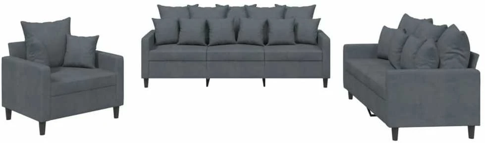 Sofa Sofos komplektas su pagalvėlėmis, 3 dalių, pilkas, aksomas