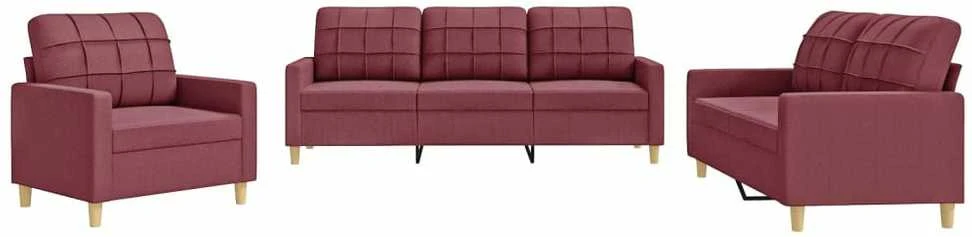 Sofa Sofos komplektas su pagalvėlėmis, 3 dalių, vyno, audinys