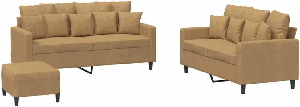 Sofa Sofos komplektas su pagalvėlėmis, 3 dalių, rudas, aksomas