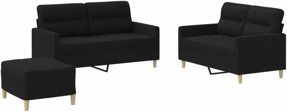 Sofa Sofos komplektas su pagalvėlėmis, 3 dalių, juodas, audinys
