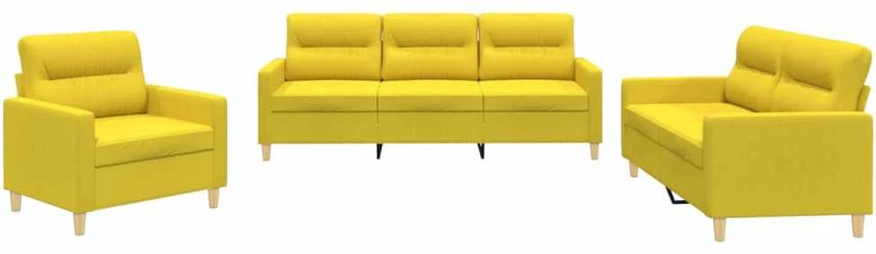 Sofa Sofos komplektas su pagalvėlėmis, 3 dalių, geltonas, audinys