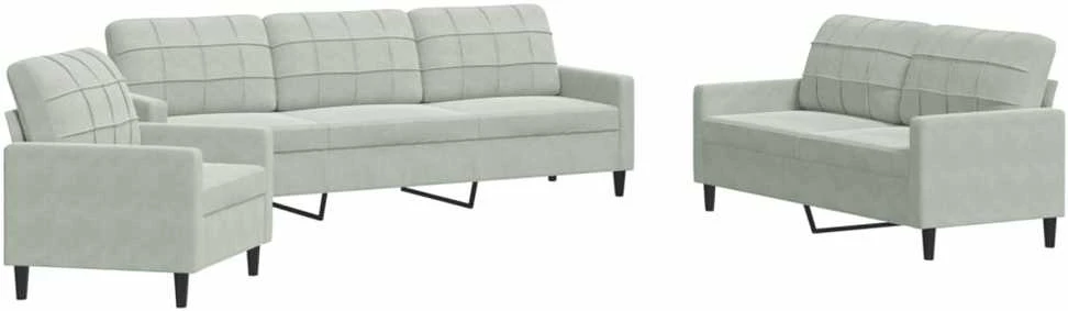 Sofa Sofos komplektas su pagalvėlėmis, 3 dalių, pilkas, aksomas